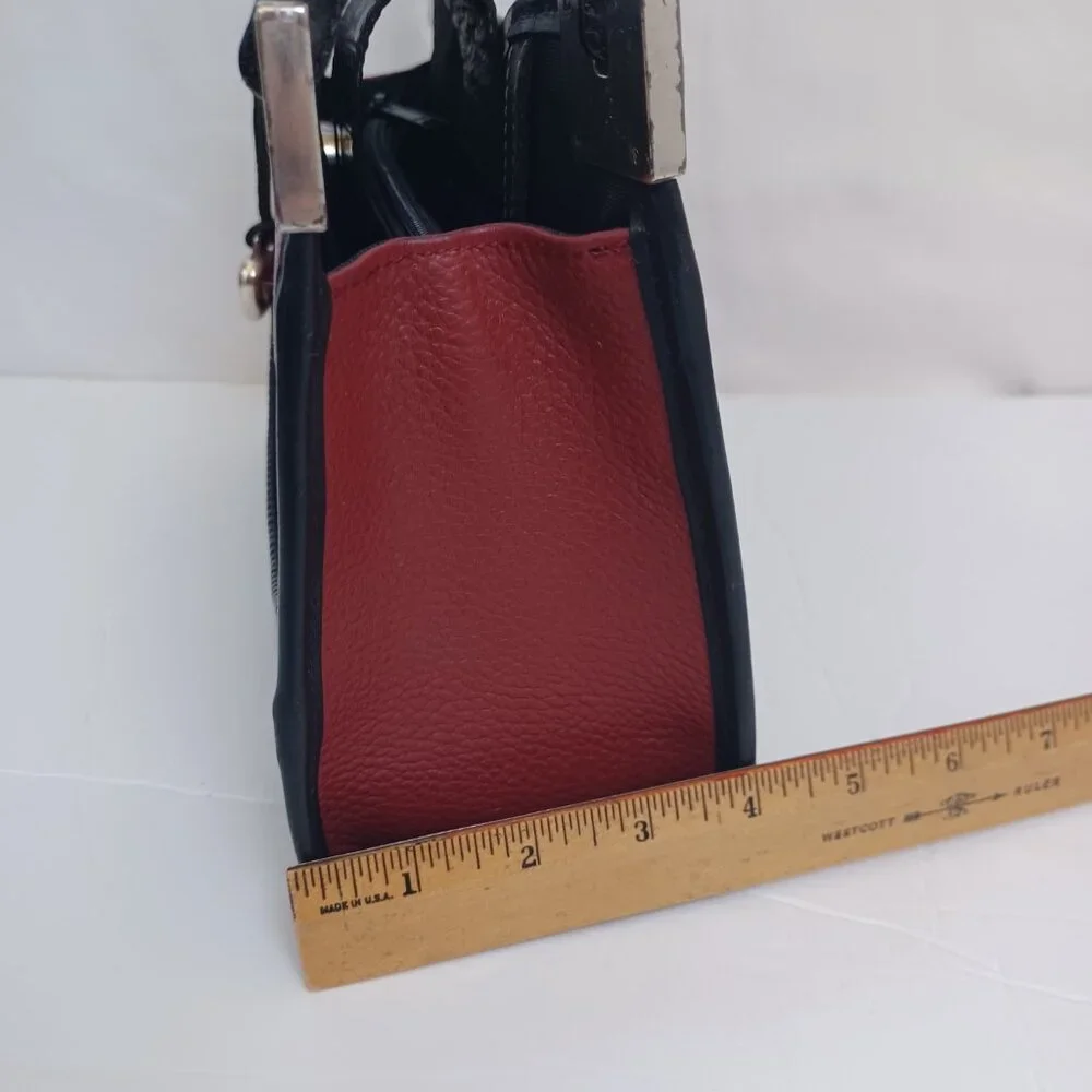 Brighton Bag Leather Shoulder Handbag Croc-Embossed Black‎ Maroon